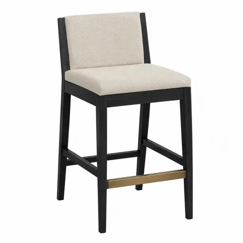 Stołek barowy z litego drewna bukowego, tapicerowany, beżowy, czarny, 102 cm