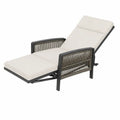 Leżak ogrodowy z aluminium z syntetyczną liną i beżową poduszką