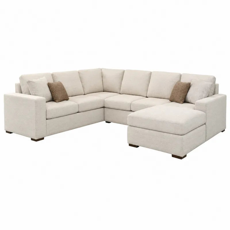 Sofa narożna modułowa 320 cm x 260 cm tkanina poliestrowa kremowo-brązowa