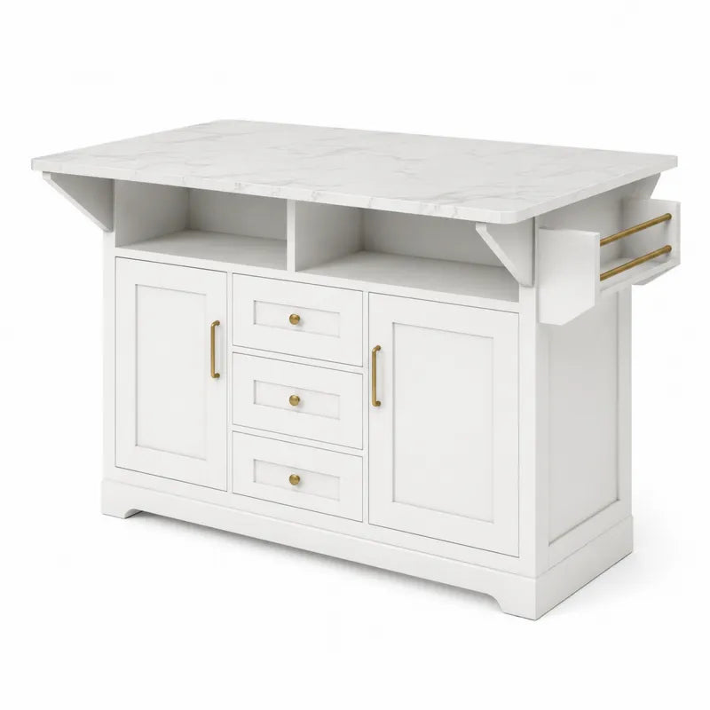 Kuchenny wózek z białym marmurowym blatem, MDF, 180 cm
