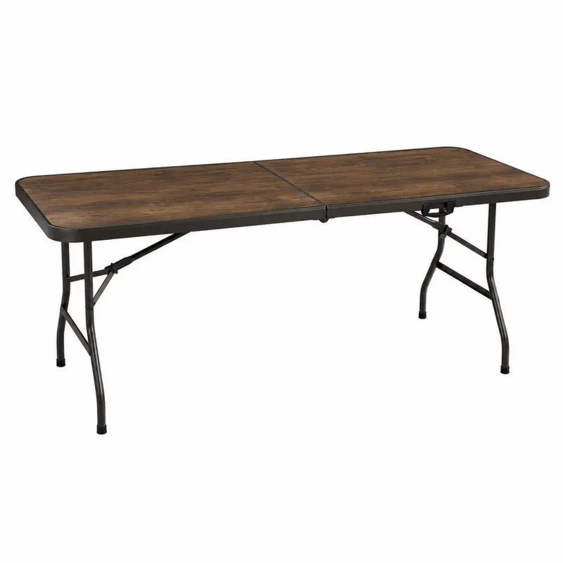 Stół składany prostokątny z blatem drewnopodobnym i metalowymi nogami 180x75x74 cm brązowy