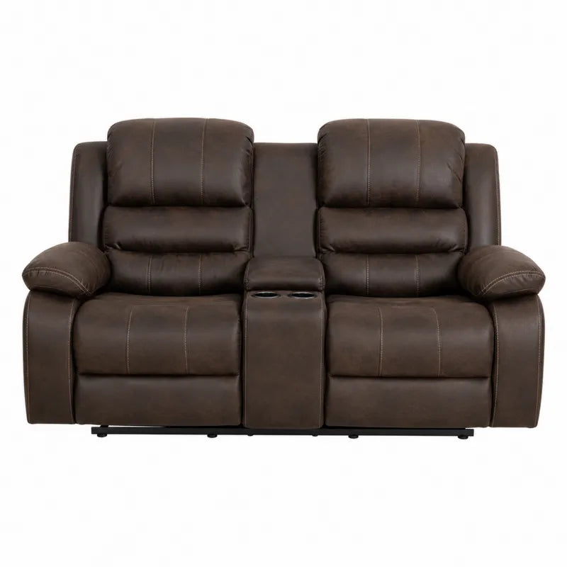 Sofa dwuosobowa rozkładana skórzana z uchwytami brązowa