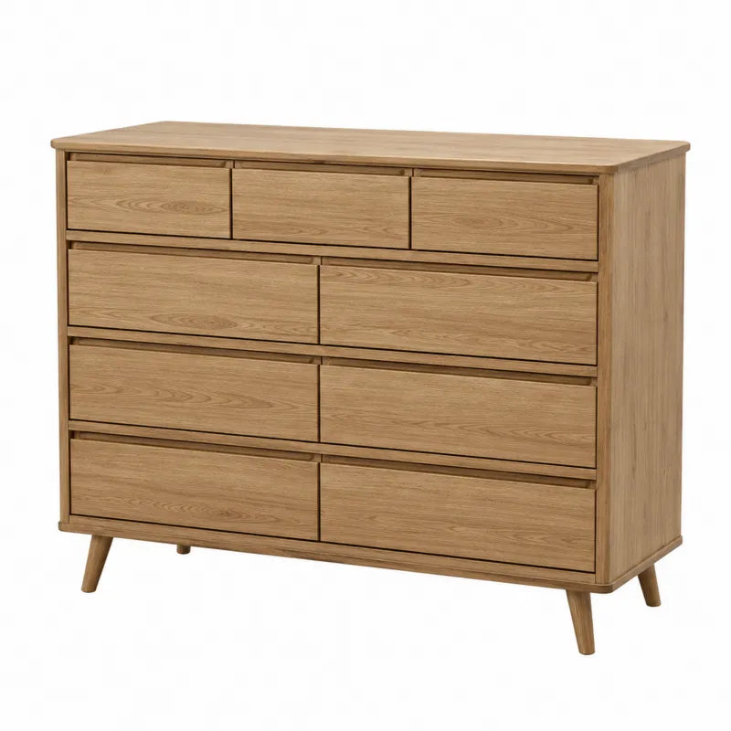 Komoda z 8 szufladami z jasnego dębu MDF 120 cm