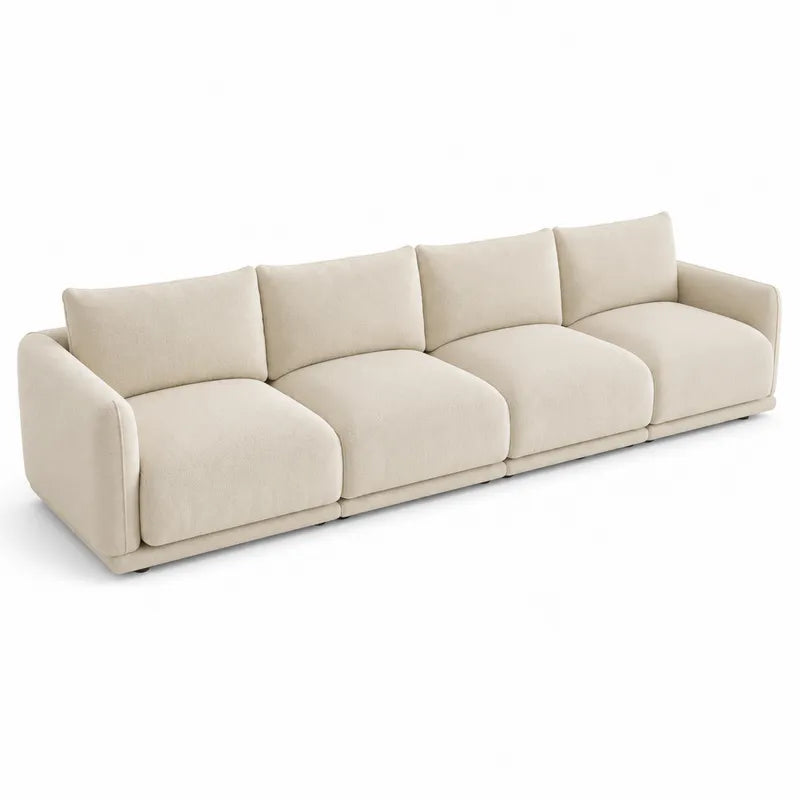 Beżowa sofa 4-osobowa z tkaniny poliestrowej