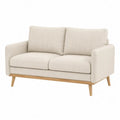 Sofa dwuosobowa kremowa z tkaniny z nogami bukowymi