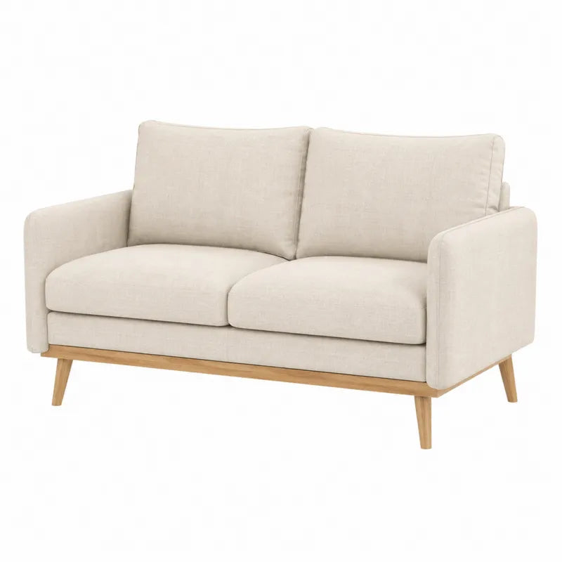 Sofa dwuosobowa kremowa z tkaniny z nogami bukowymi